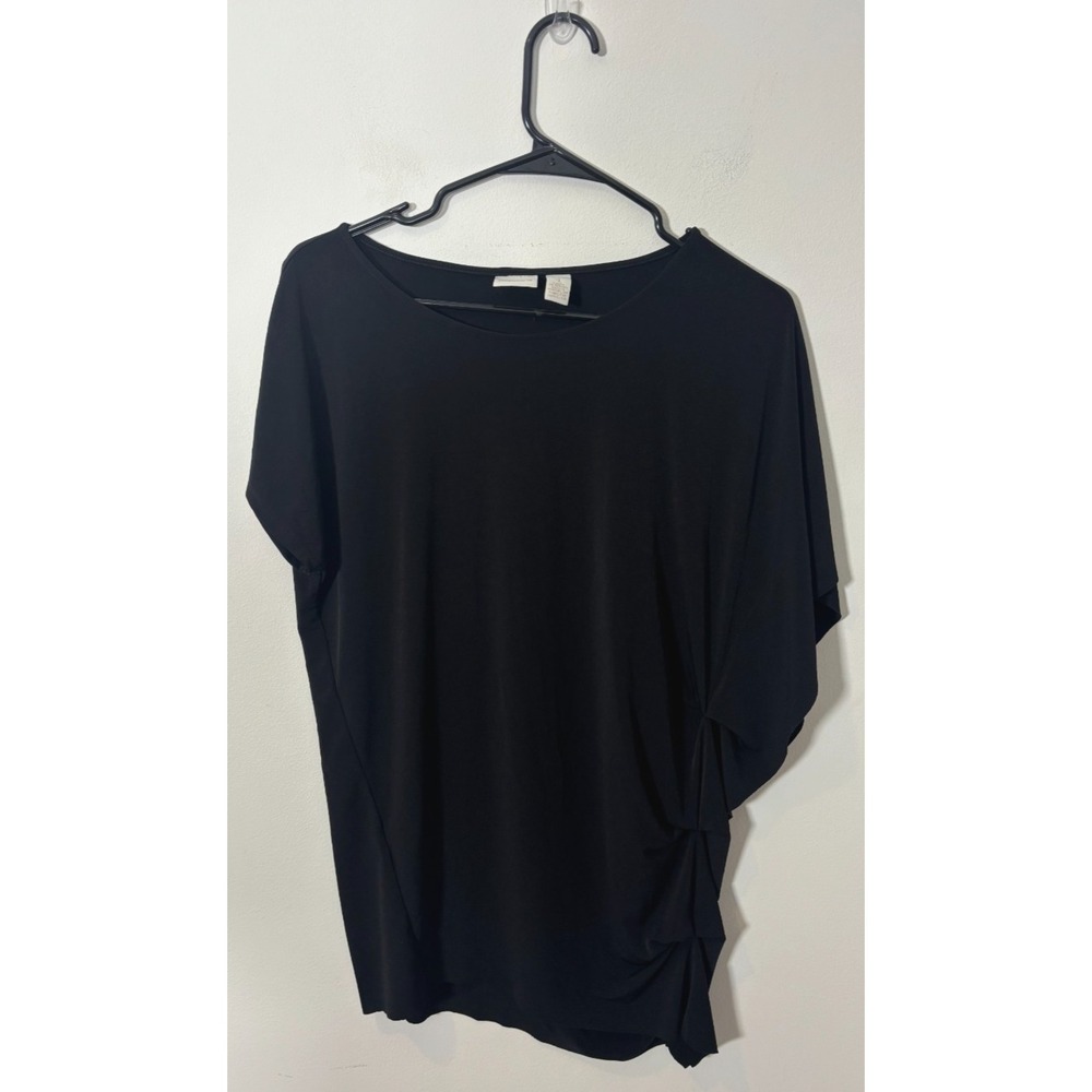 Chico's Black Blouse Women's Size 1 (Medium) Short Sleeve